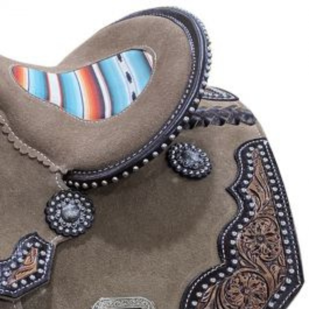 12" DOUBLE T ROUGH OUT BARREL STYLE SADDLE WITH SOUTHWEST SERAPE PRINTED INLAY - Double T Saddles