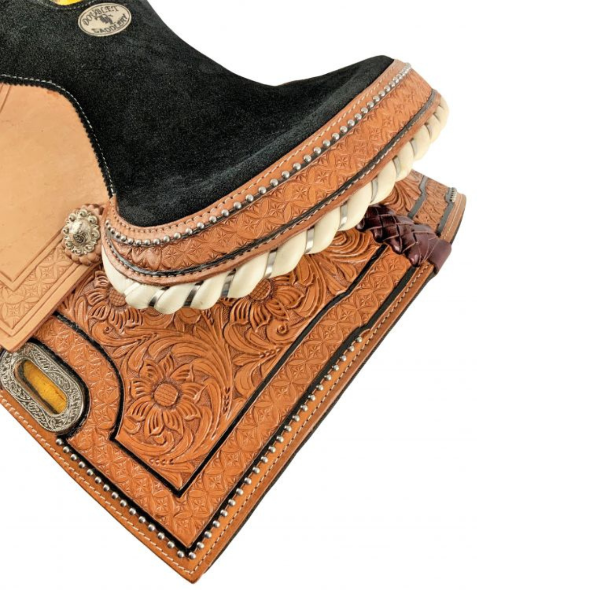 12" DOUBLE T  YOUTH BARREL STYLE SADDLE WITH HAND FLORAL TOOLING - Double T Saddles