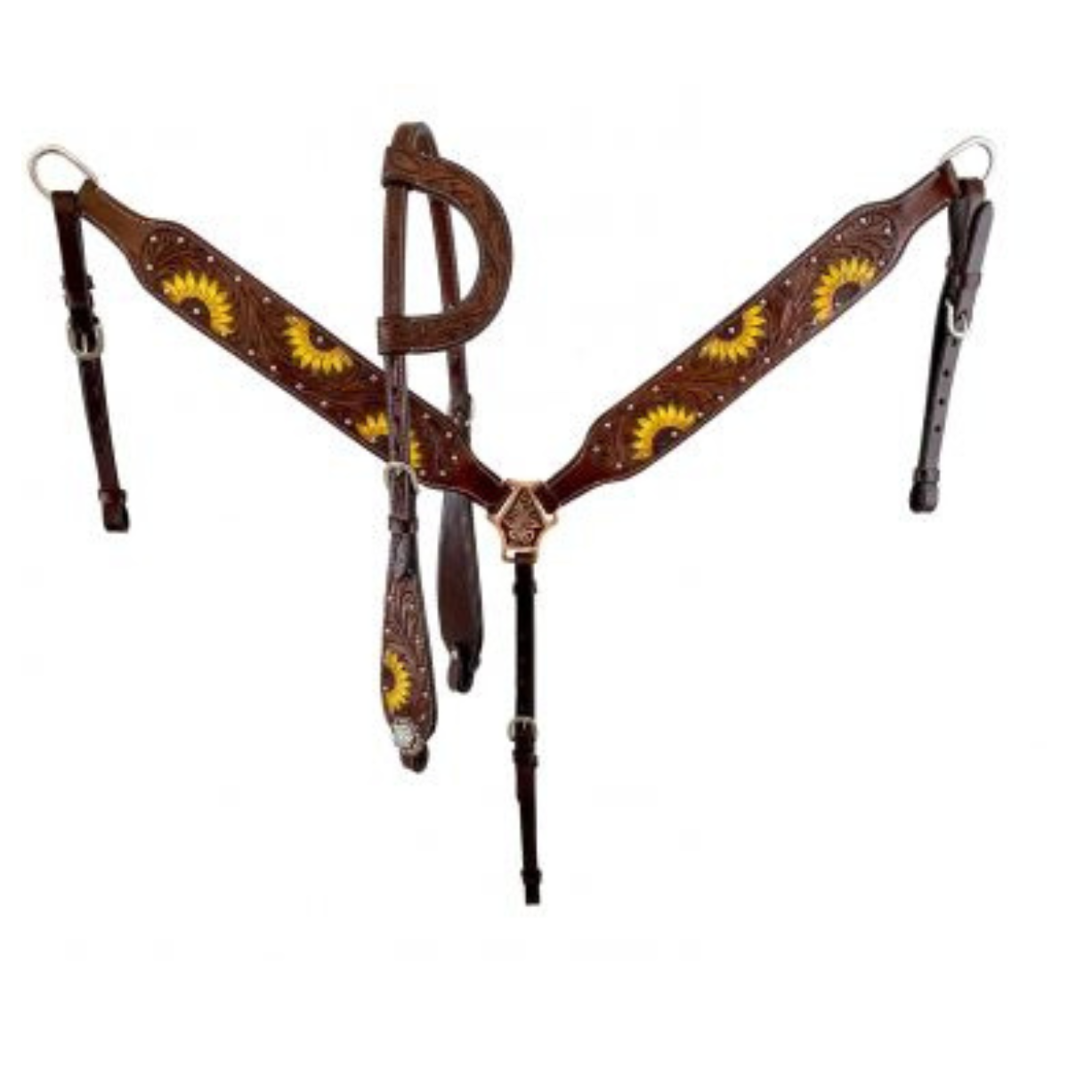 12" DOUBLE T  BARREL STYLE SADDLE WITH HAND PAINTED SUNFLOWER DESIGN COMES COMPLETE WITH M - Double T Saddles