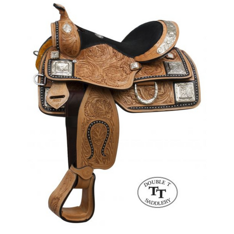 12" DOUBLE T FULLY TOOLED YOUTH / PONY SHOW SADDLE WITH SILVER - Double T Saddles