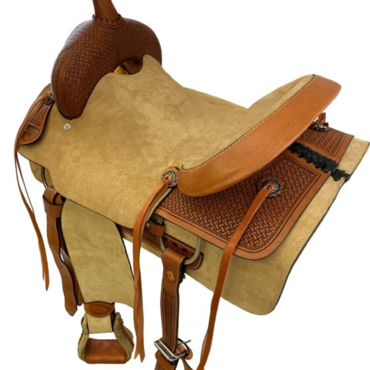 16" ROPER STYLE SADDLE WITH ROUGHTOUT LEATHER HARD SEAT - Double T Saddles