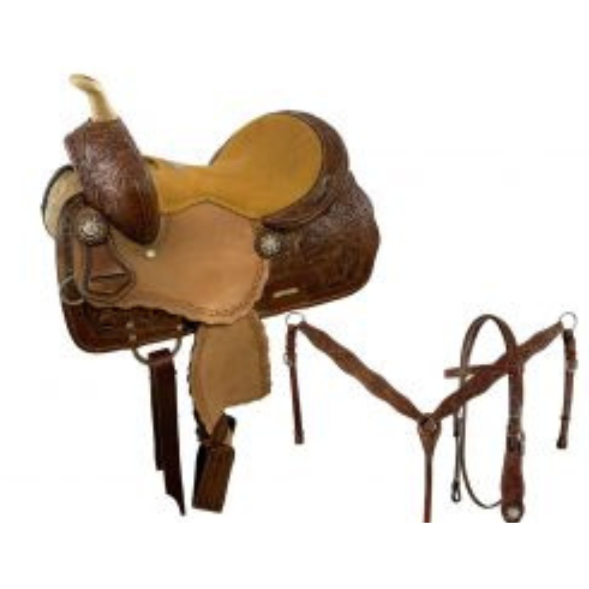 12" DOUBLE T  MEDIUM OIL YOUTH BARREL STYLE SADDLE SET WITH SUEDE SEAT - Double T Saddles