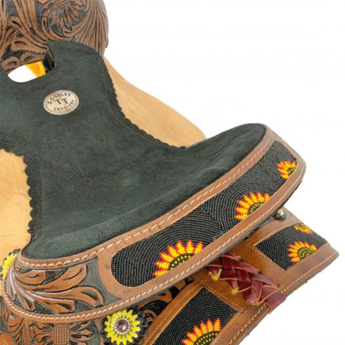 12" DOUBLE T SADDLE WITH SUNFLOWER BEADING AND CONCHOS - Double T Saddles