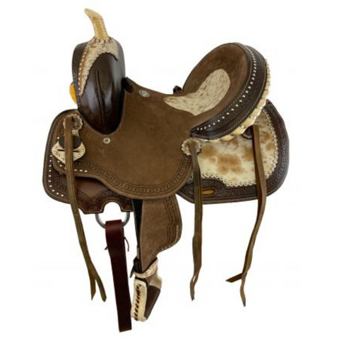 12" DOUBLE T  YOUTH HARD SEAT BARREL SADDLE WITH COWHIDE SEAT - Double T Saddles
