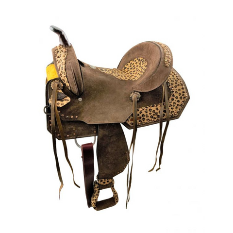 Youth 12" Double T Cheetah Barrel Saddle: Hard Seat Style - Double T Saddles