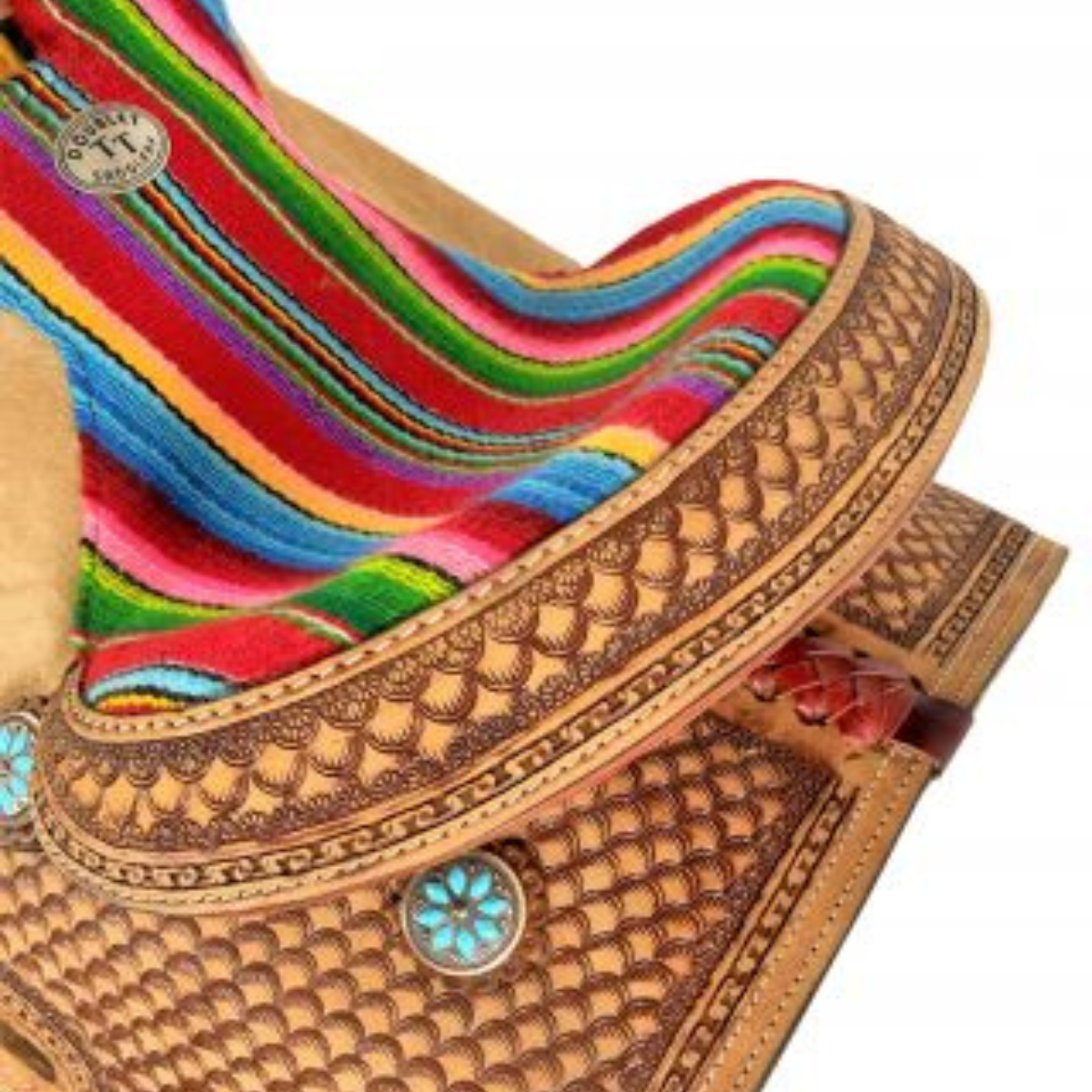 12" Double T  Youth Hard Seat Western saddle with Wool Serape Accents - Double T Saddles