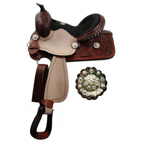12" YOUTH DOUBLE T BARREL SADDLE WITH FULLY TOOLED POMMEL, SKIRTS AND CANTLE - Double T Saddles