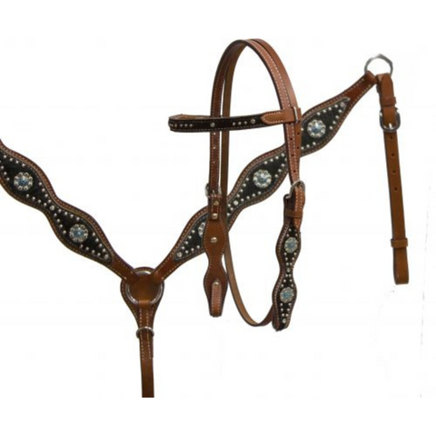 stitched leather headstall and breast collar set 