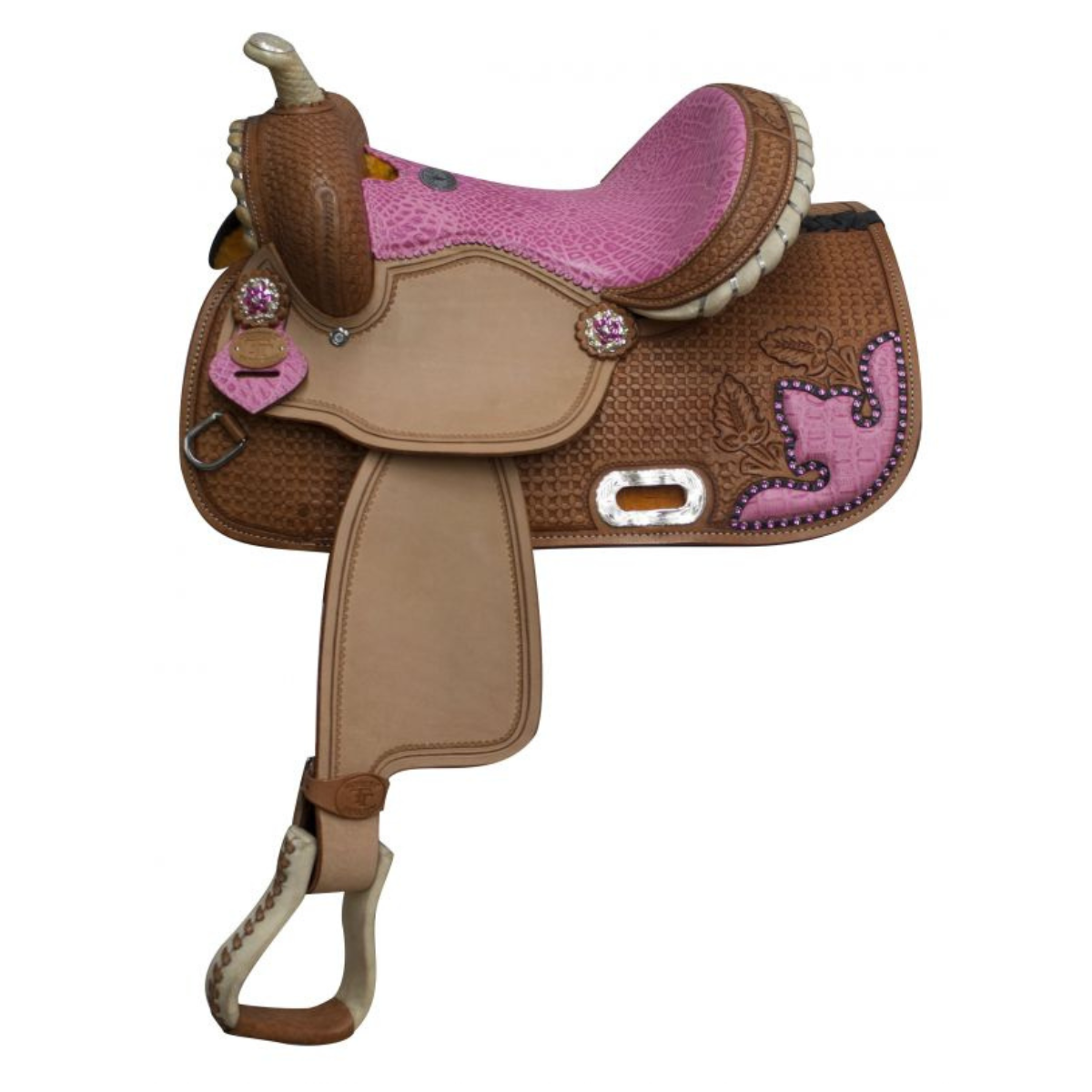 13" DOUBLE T  BARREL STYLE SADDLE WITH ALLIGATOR PRINT SEAT AND ACCENTS - Double T Saddles