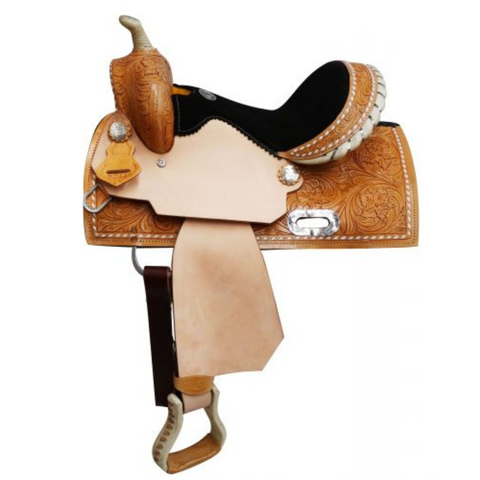 13" DOUBLE T  YOUTH SADDLE WITH BUCK STITCH TRIM - Double T Saddles