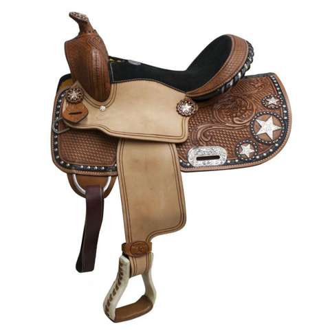 13" DOUBLE T BARREL STYLE SADDLE WITH STAR SKIRT - Double T Saddles