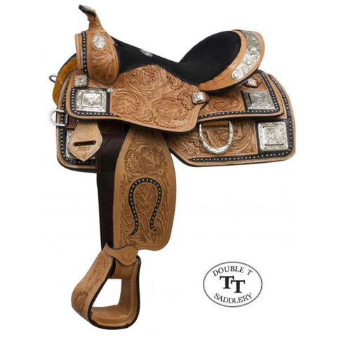 13" DOUBLE T FULLY TOOLED YOUTH / PONY SHOW SADDLE WITH SILVER - Double T Saddles