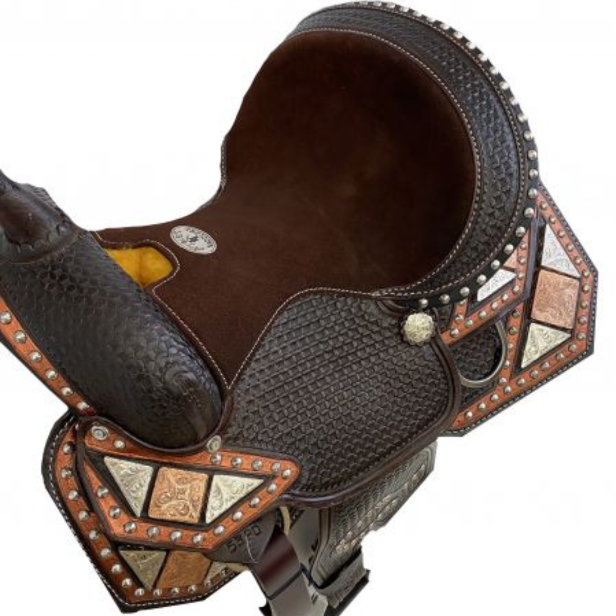 13" DOUBLE T FULLY TOOLED YOUTH / PONY SHOW SADDLE WITH COPPER/SILVER - Double T Saddles
