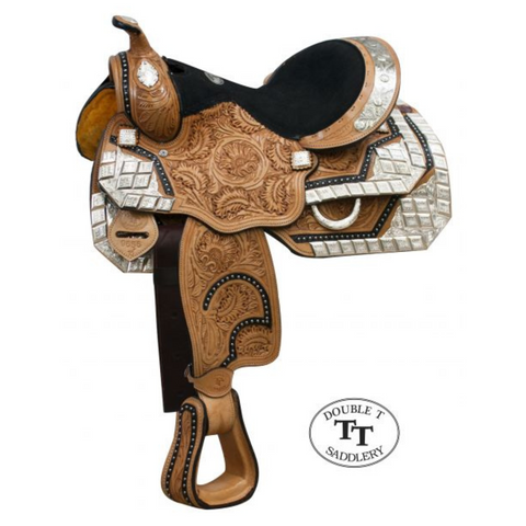 13" DOUBLE T FULLY TOOLED YOUTH / PONY SHOW SADDLE WITH SILVER - Double T Saddles