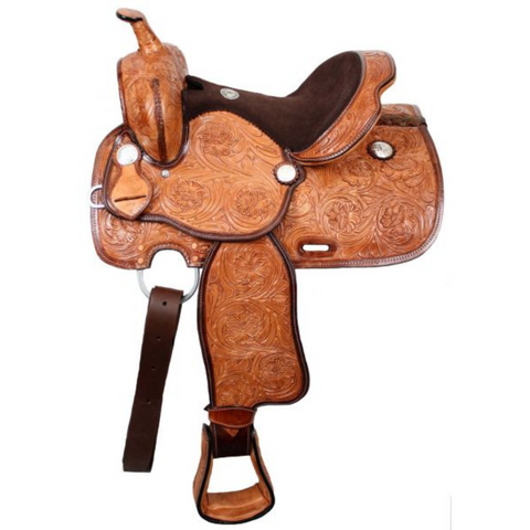 13" DOUBLE T FULLY TOOLED YOUTH SADDLE WITH FLEX TREE - Double T Saddles