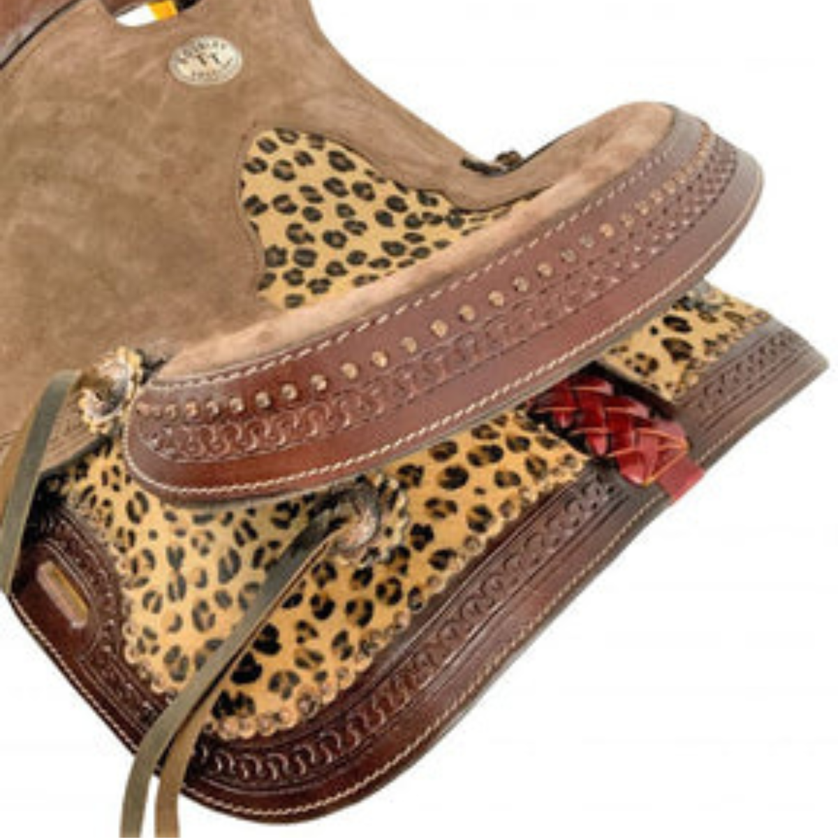 13" DOUBLE T HARD SEAT BARREL STYLE SADDLE WITH CHEETAH SEAT - Double T Saddles