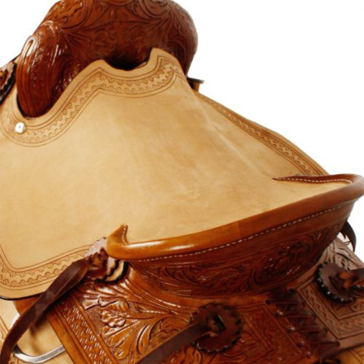 13" DOUBLE T HARD SEAT ROPER STYLE SADDLE WITH ACORN TOOLING - Double T Saddles