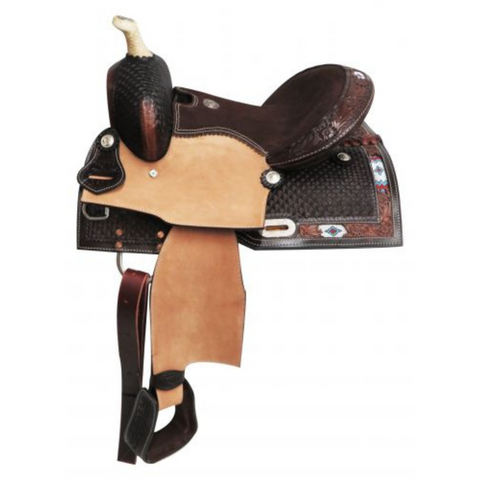 13" DOUBLE T PONY/YOUTH SADDLE WITH BEADED INLAY - Double T Saddles