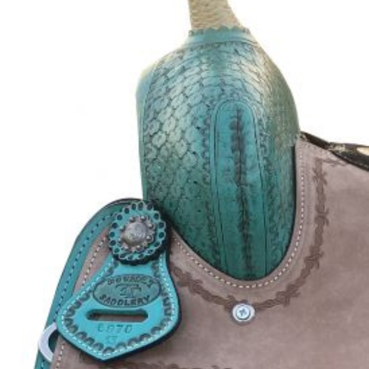 13" DOUBLE T TEAL PONY/YOUTH SADDLE WITH ROUGH OUT ACCENTS - Double T Saddles