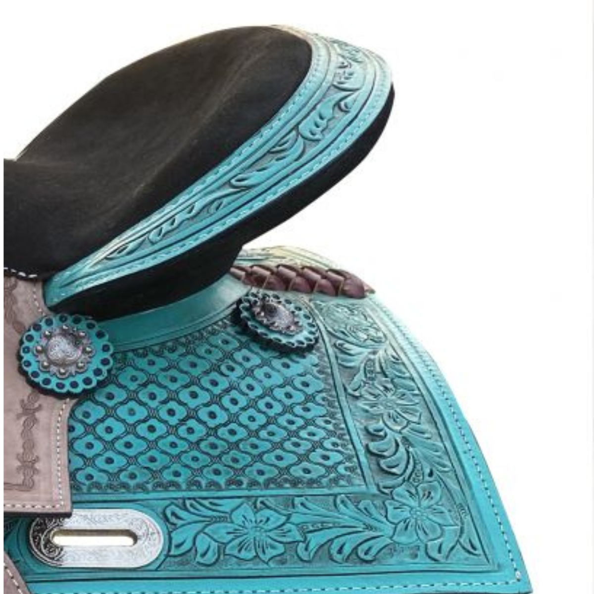 13" DOUBLE T TEAL PONY/YOUTH SADDLE WITH ROUGH OUT ACCENTS - Double T Saddles