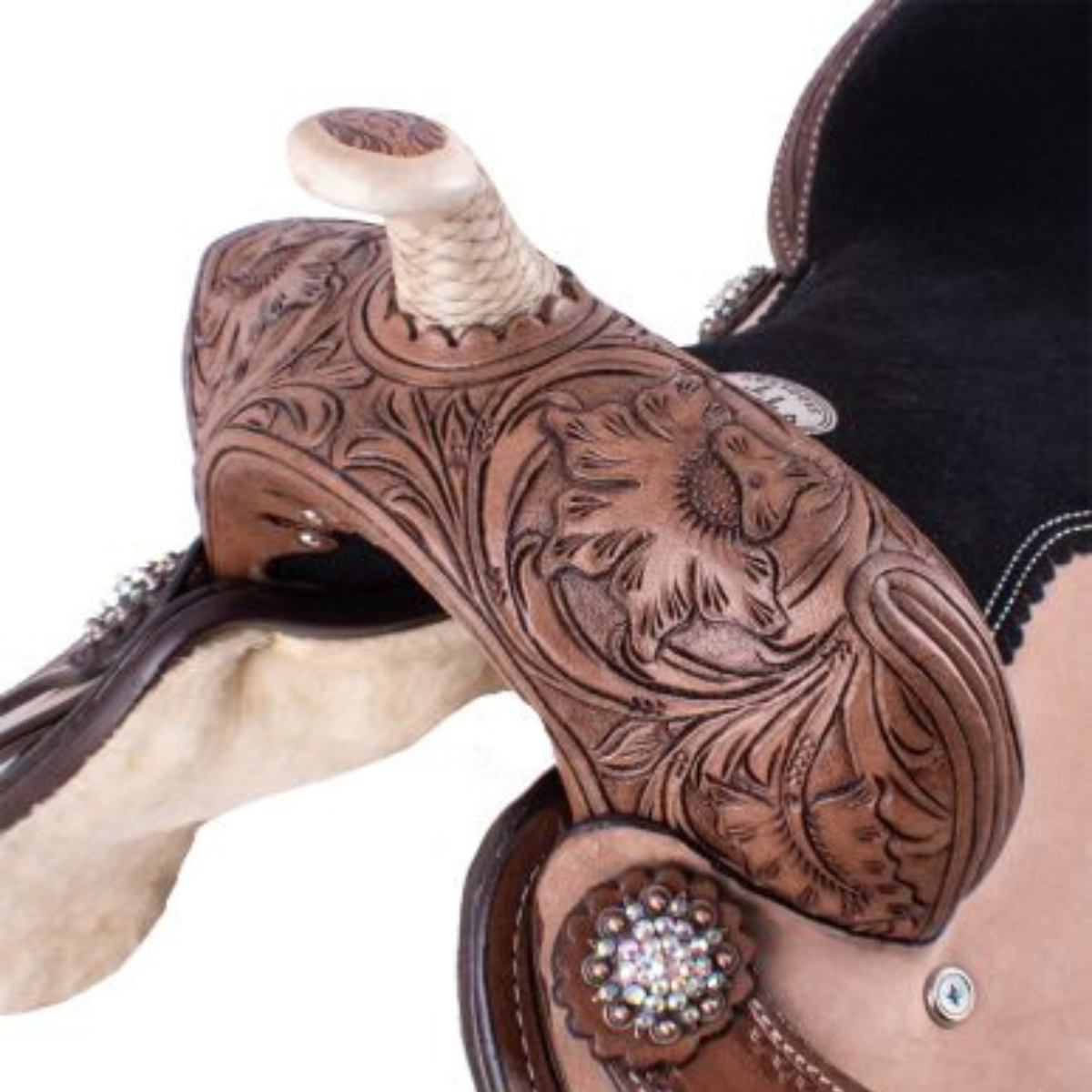 12", 13" DOUBLE T YOUTH BARREL SADDLE - CRYSTAL RHINESTONES - Double T Saddles