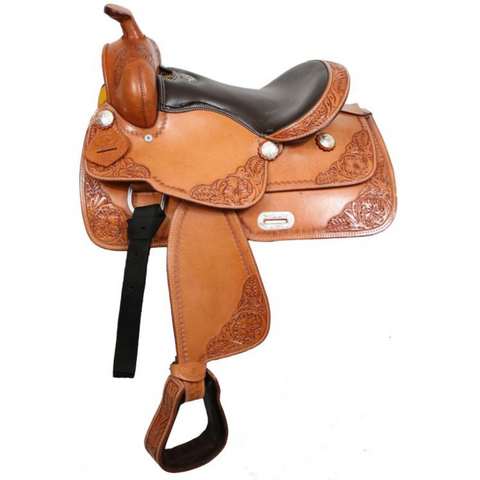 13" DOUBLE T YOUTH SADDLE WITH TOP GRAIN SMOOTH LEATHER SEAT - Double T Saddles