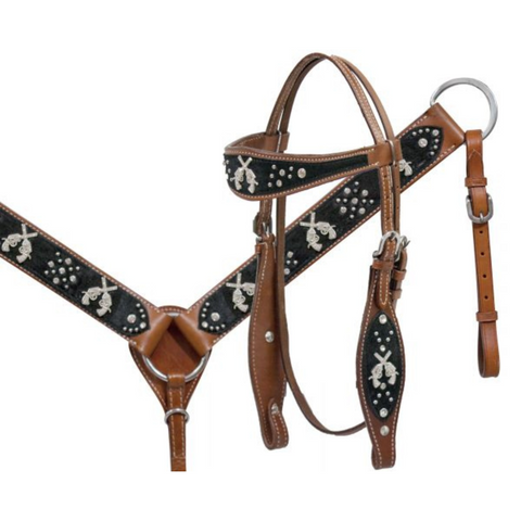  Crossed guns headstall and breast collar set