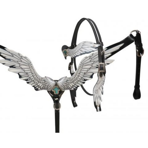 Angel wing headstall and breast collar set