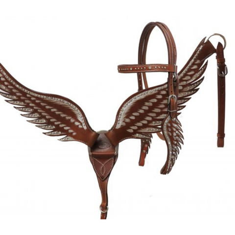  Angel wing headstall and breast collar set