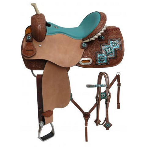 14", 15", 16" DOUBLE T " ARCTIC AZTEC" PRINT BARREL STYLE SADDLE SET - Double T Saddles