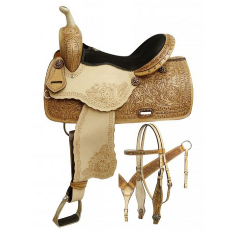 14", 15", 16" DOUBLE T BARREL STYLE SADDLE WITH RAINBOW CRYSTAL RHINESTONES - Double T Saddles