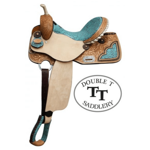 14"-16" DOUBLE T BARREL STYLE SADDLE WITH FILIGREE PRINT SEAT - Double T Saddles