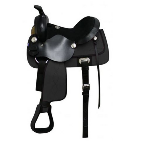14" DOUBLE T  BLACK NYLON CORDURA SADDLE WITH SUEDE LEATHER SEAT AND LEATHER JOCKEYS - Double T Saddles