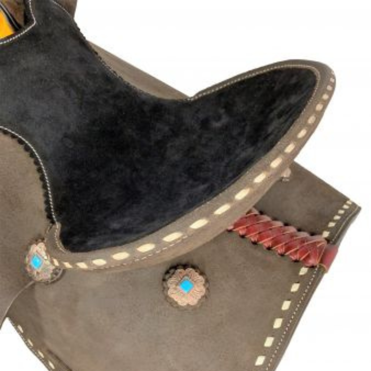 14" Double T  Barrel style saddle with White buckstitch accents. - Double T Saddles