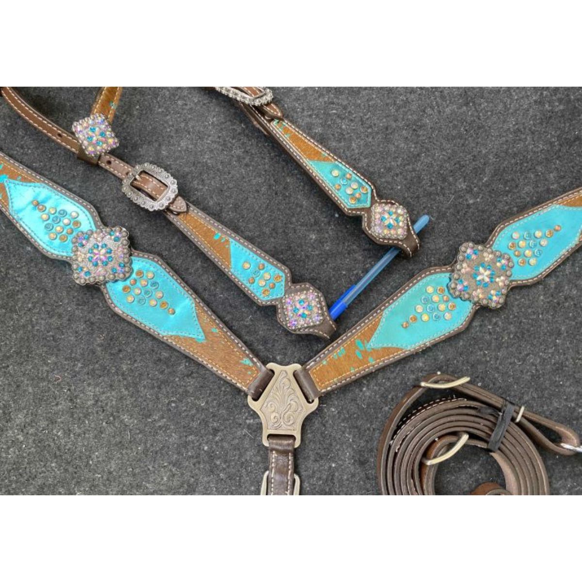 Showman® Chocolate Leather One Ear Headstall & Breast Collar Set - Double T Saddles