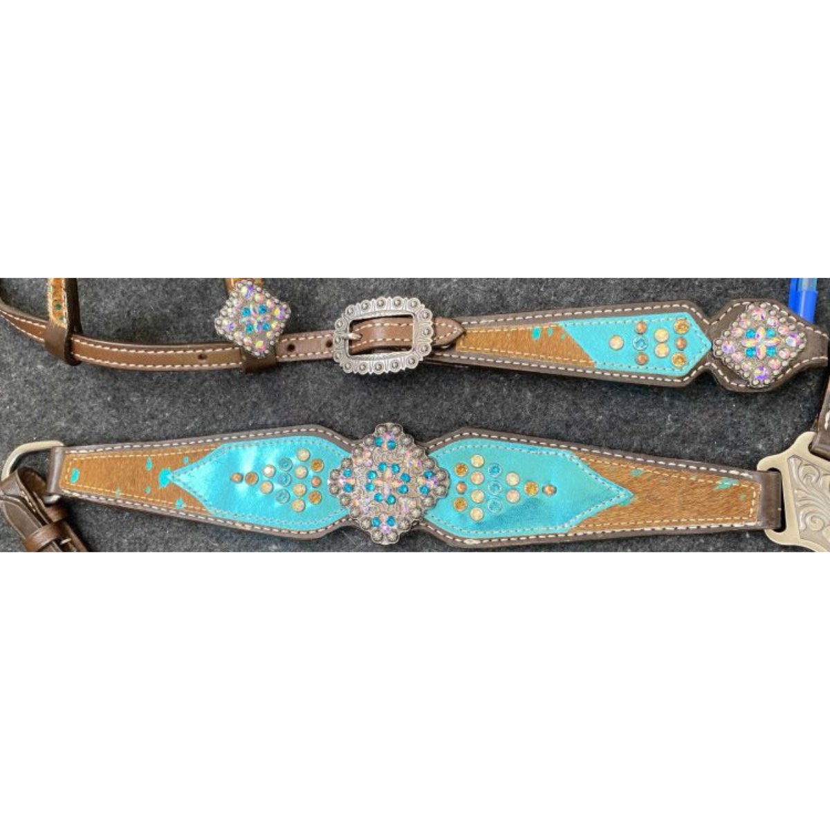 Showman® Chocolate Leather One Ear Headstall & Breast Collar Set - Double T Saddles