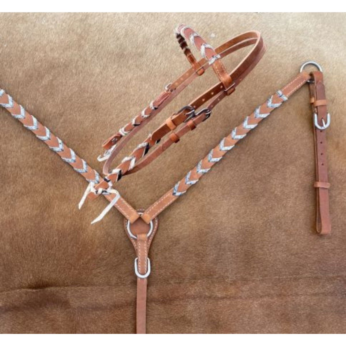 Showman® Argentina cow harness Leather browband headstall and breast collar set - Double T Saddles