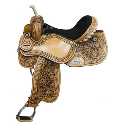 14",15", 16" DOUBLE T BARREL SADDLE WITH FLORAL TOOLING - Double T Saddles