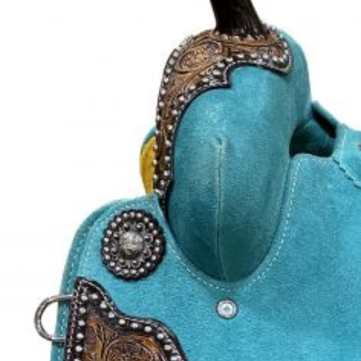 15" DOUBLE T   TEAL ROUGH OUT BARREL STYLE SADDLE WITH SOUTHWEST PRINTED INLAY - Double T Saddles