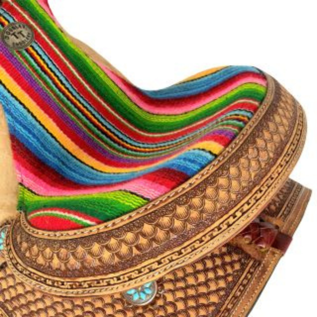 15" Double T  Youth Hard Seat Western saddle with Wool Serape Accents. - Double T Saddles