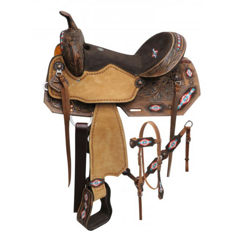 14", 15", 16" DOUBLE T  EMBROIDERED SADDLE SET - Double T Saddles