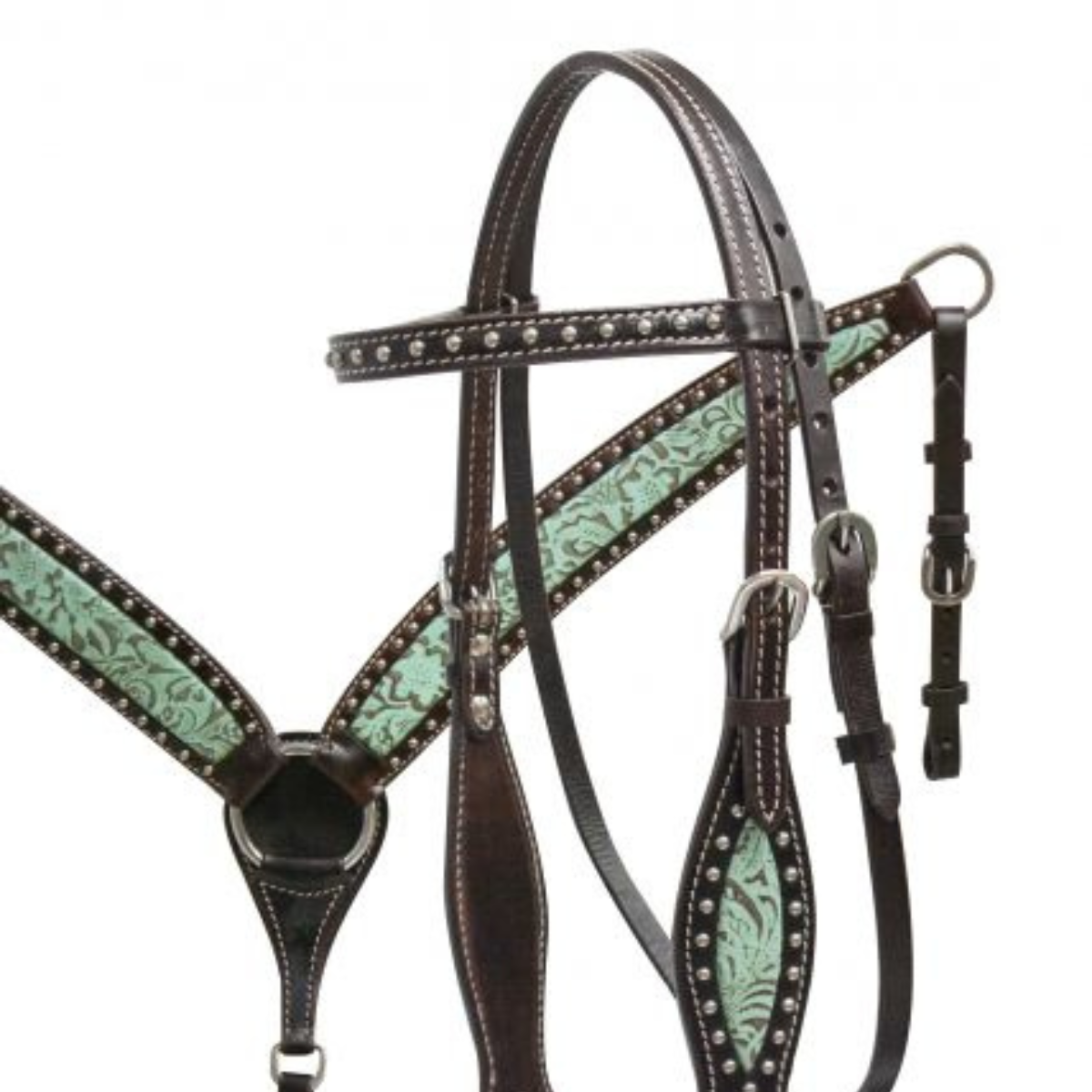 15", 16" DOUBLE T BARREL SADDLE SET WITH TEAL FILIGREE INLAY - Double T Saddles