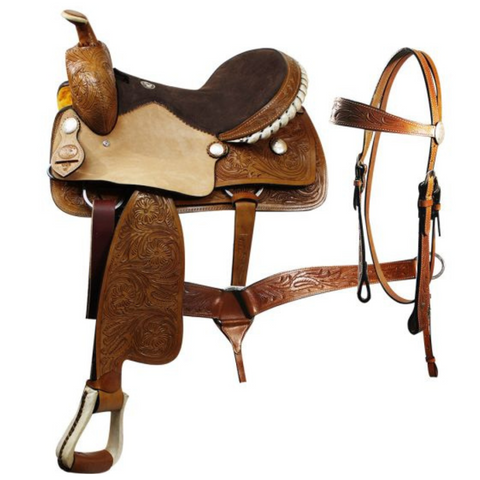 16-18" DOUBLE T TRAIL SADDLE W/ MATCHING HEADSTALL AND BREAST COLLAR - Double T Saddles