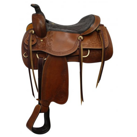 16" DOUBLE T PLEASURE STYLE SADDLE WITH FLORAL TOOLED ACCENTS - Double T Saddles
