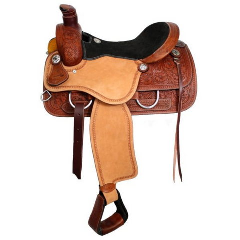 16" DOUBLE T ROPER STYLE SADDLE WITH SUEDE LEATHER SEAT - Double T Saddles