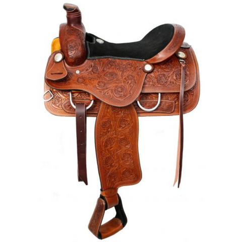 16" DOUBLE T ROPER STYLE SADDLE WITH SUEDE LEATHER SEAT - Double T Saddles