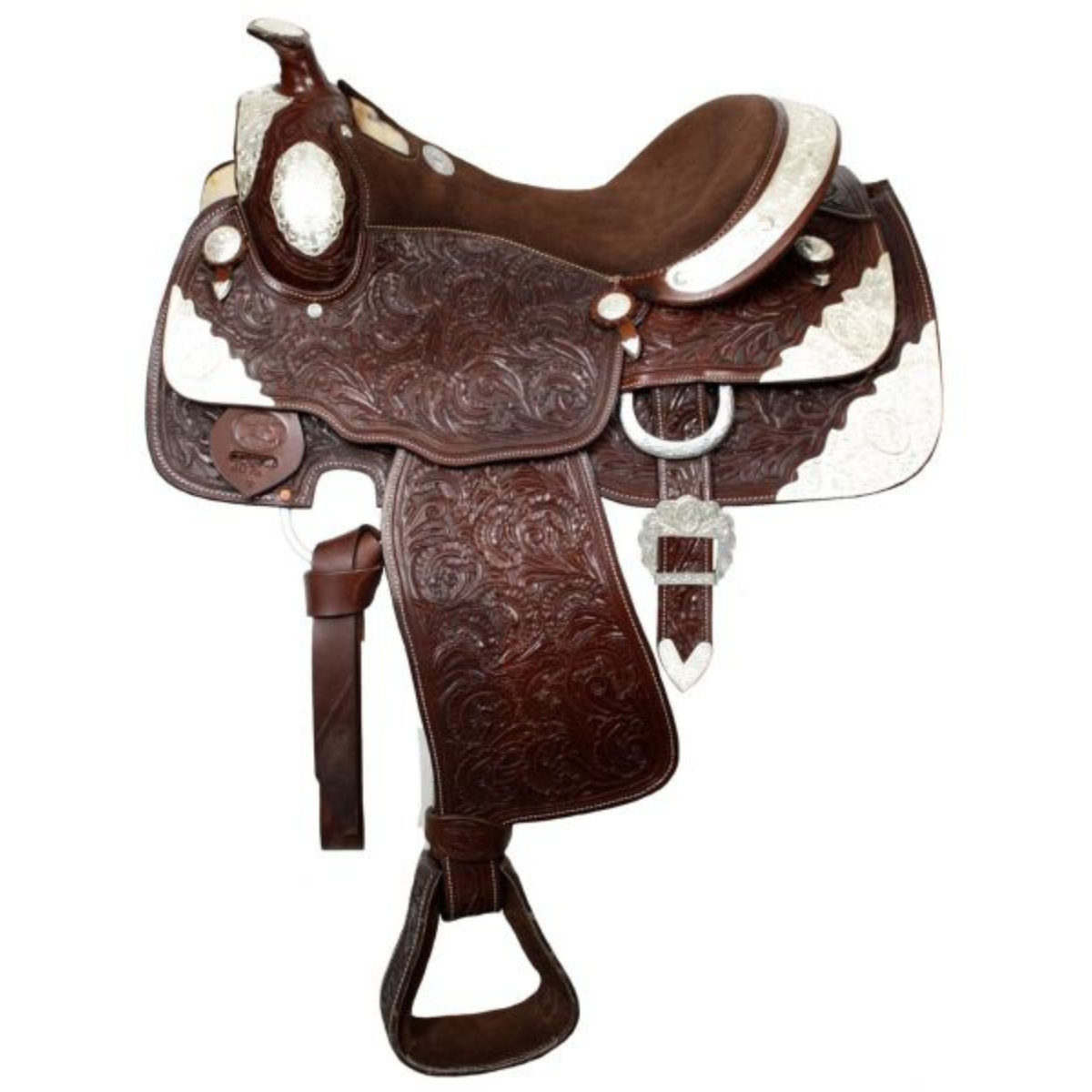 16" DOUBLE T SHOW SADDLE FULLY TOOLED, SUEDE LEATHER SEAT - Double T Saddles