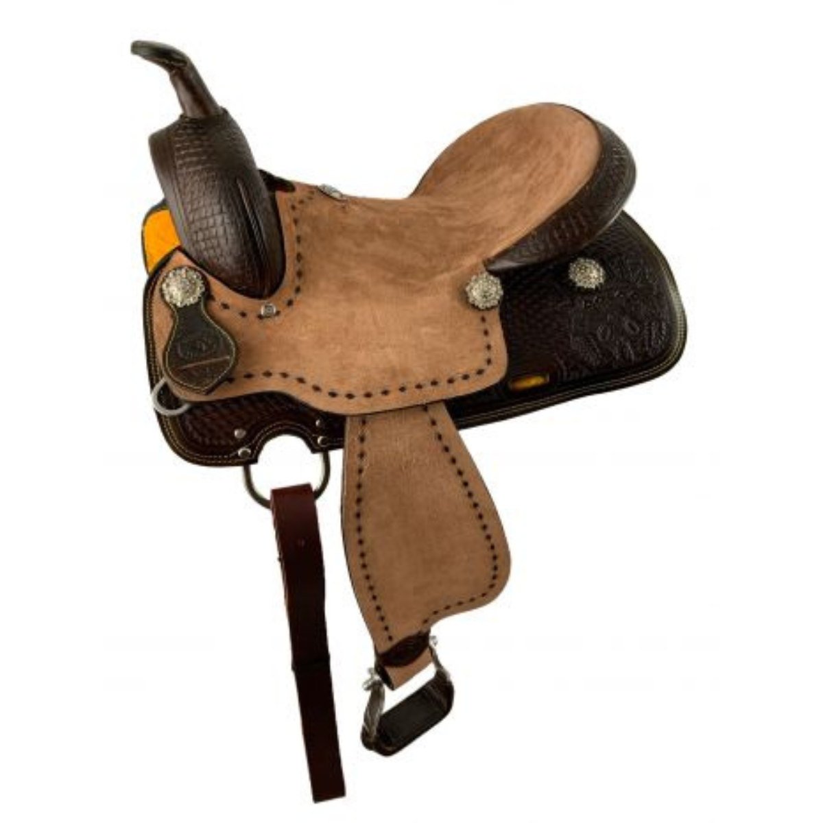 16" Double T   Dark Oil Pleasure style saddle set with hard seat. - Double T Saddles