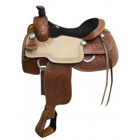 16", 17" DOUBLE T ROPER STYLE SADDLE WITH SUEDE LEATHER SEAT - Double T Saddles