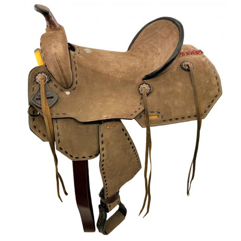 17" DOUBLE T CHOCOLATE ROUGHOUT BARREL SADDLE - Double T Saddles